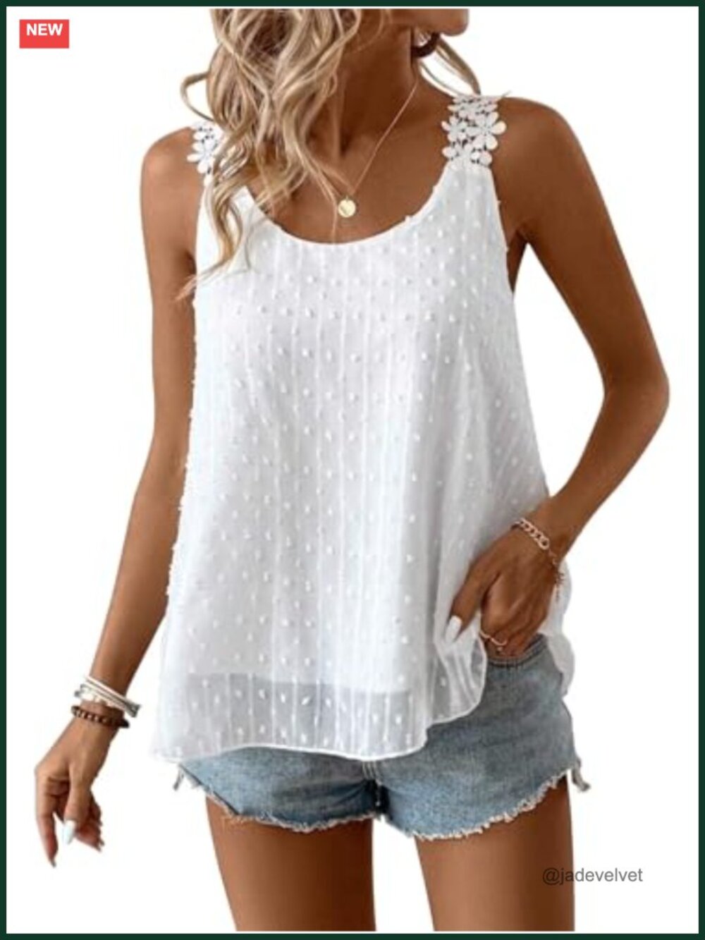 Sleeveless Lace Camisole Tank Top Swiss Dot Boho Summer